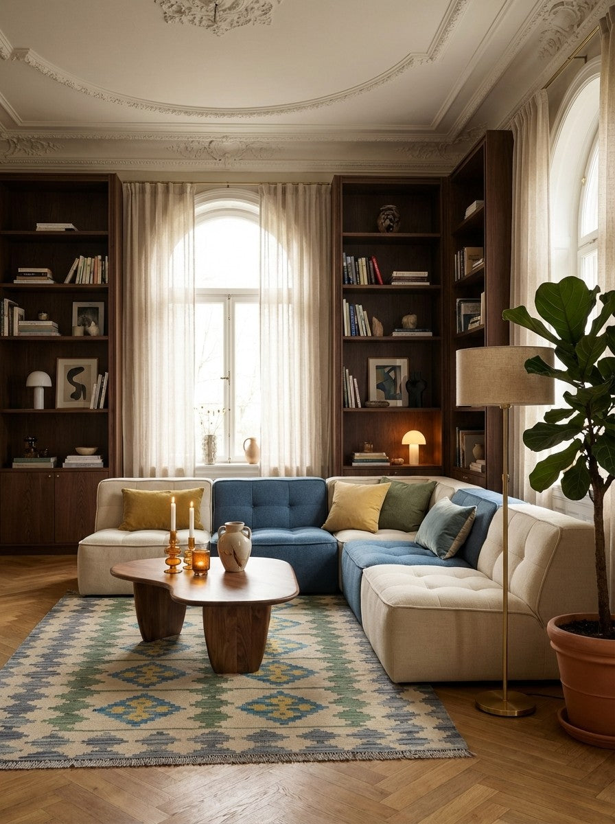 Kelim Gashgai — Handmade, 117x172 cm, Beige, 100% Virgin Wool | Back view