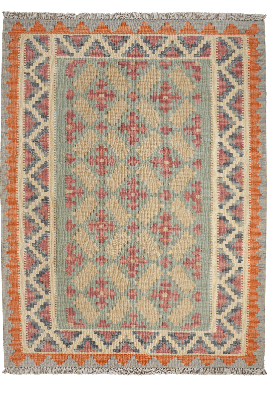 Kelim Gashgai — Handmade, 127x169 cm, Green, 100% Virgin Wool | Main view