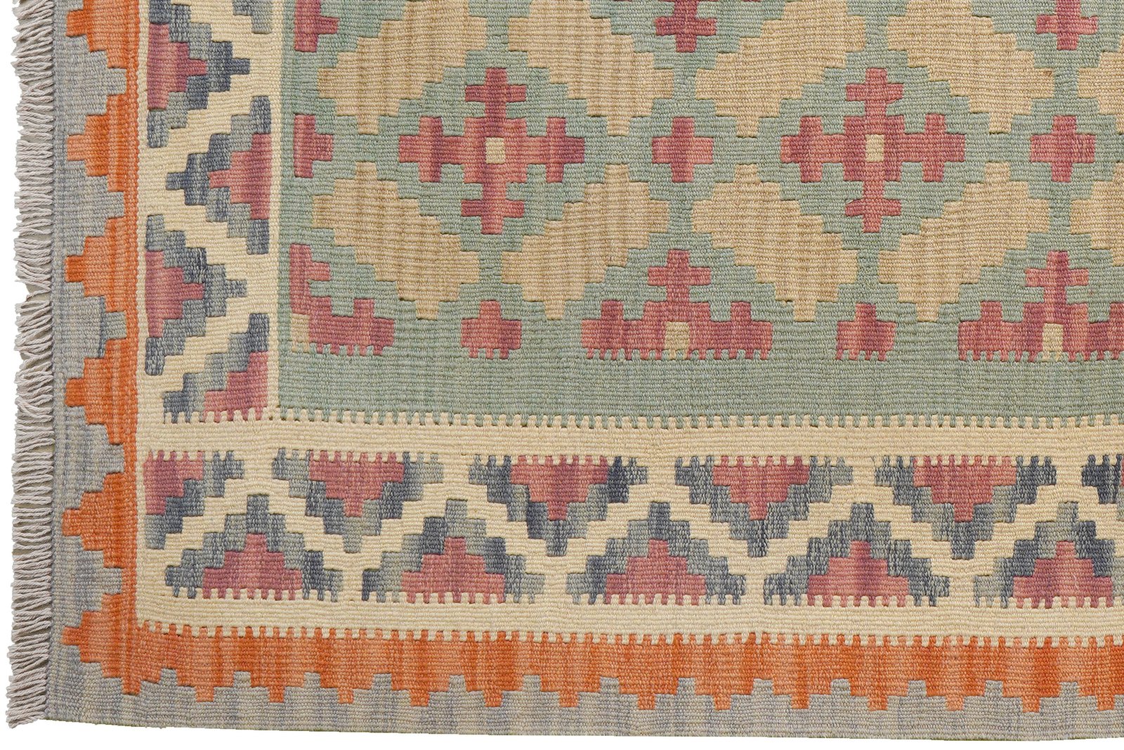 Kelim Gashgai — Handmade, 127x169 cm, Green, 100% Virgin Wool | View 3