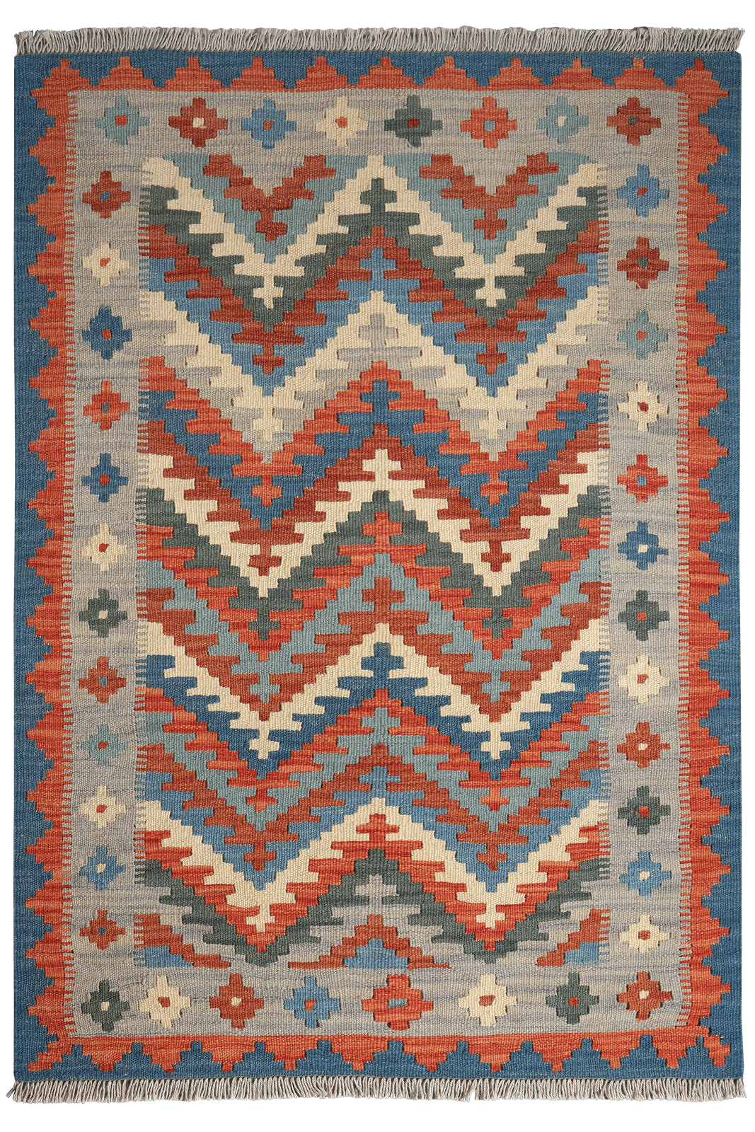 Kelim Gashgai — Handmade, 103x145 cm, Blue, 100% Virgin Wool | Main view