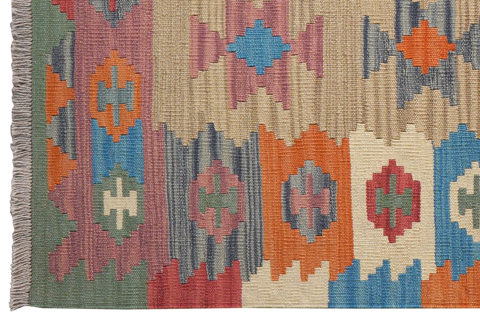 Kelim Gashgai — Handmade, 104x147 cm, Beige, 100% Virgin Wool | View 3