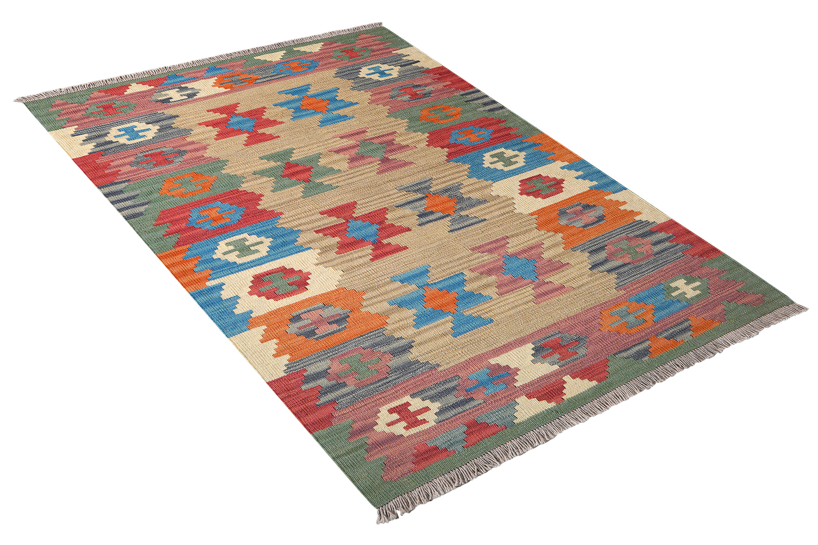 Kelim Gashgai — Handmade, 104x147 cm, Beige, 100% Virgin Wool | View 4