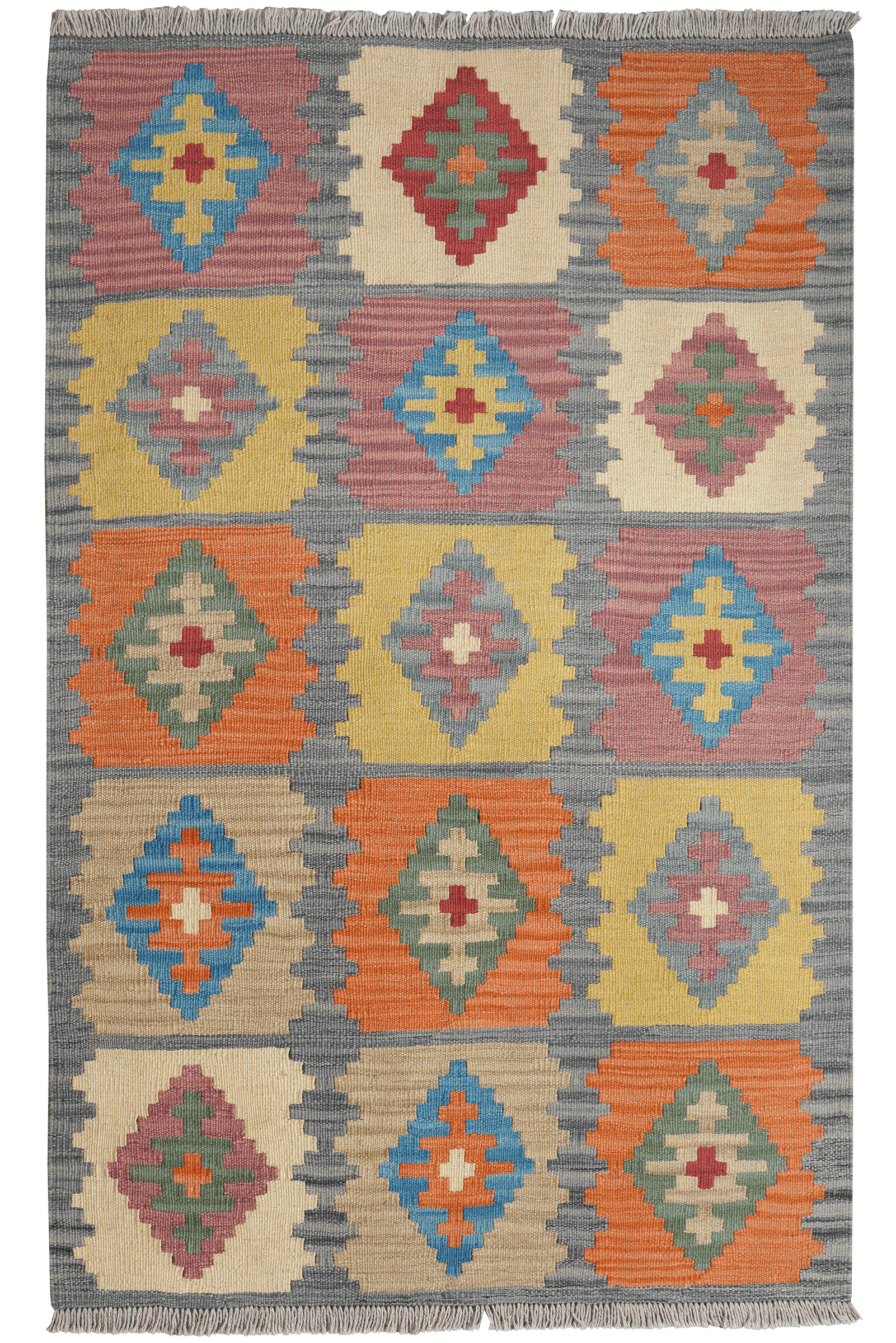 Kelim Gashgai — Handmade, 92x146 cm, Blue, 100% Virgin Wool | Main view