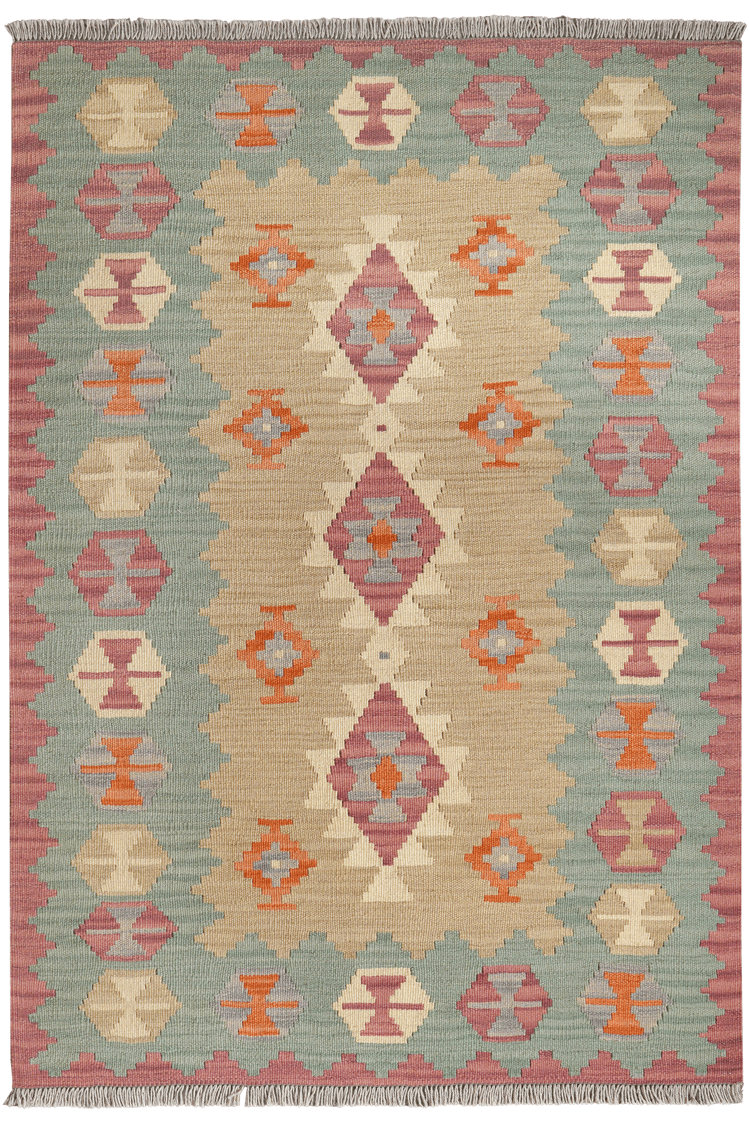 Kelim Gashgai — Handmade, 103x150 cm, Beige, 100% Virgin Wool | Main view