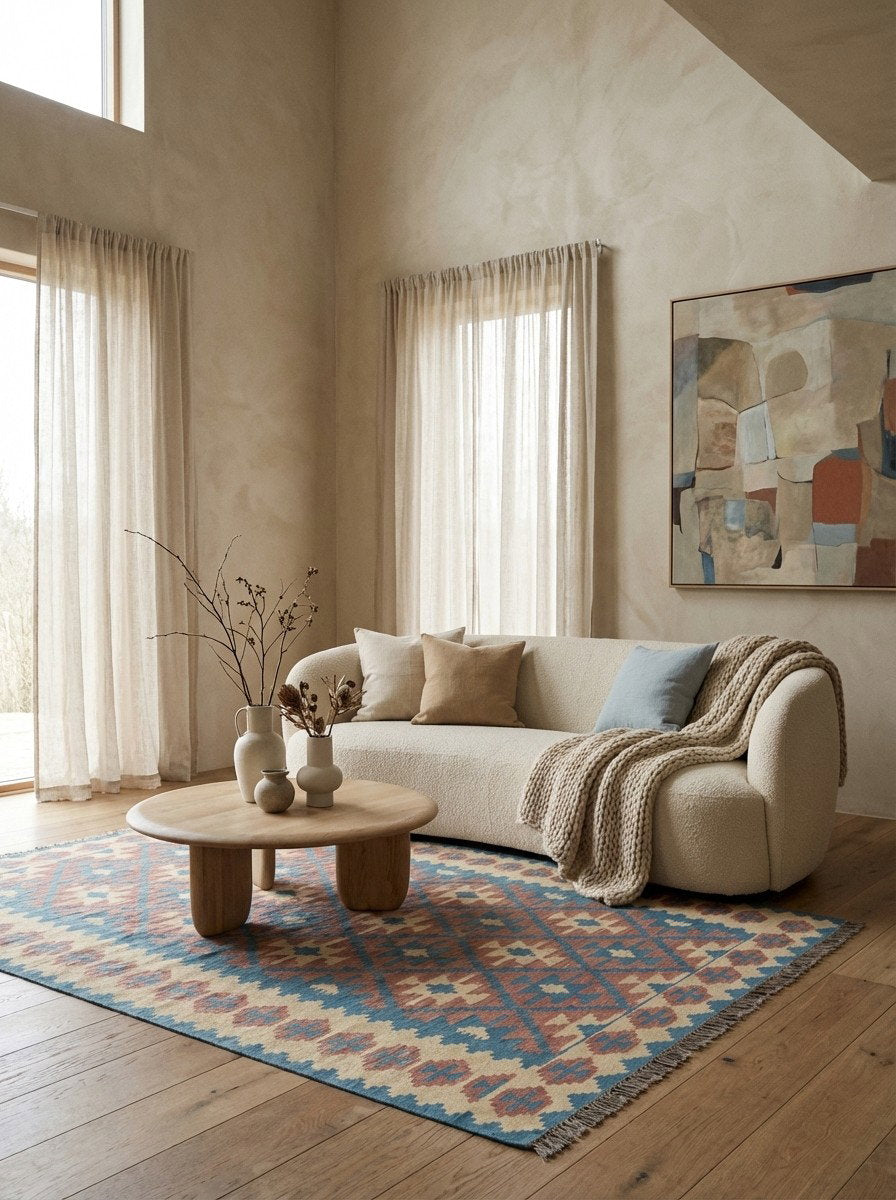 Kelim Gashgai — Handgefertigt, 235x172 cm, Beige, 100% Virgin Wool | Detail view