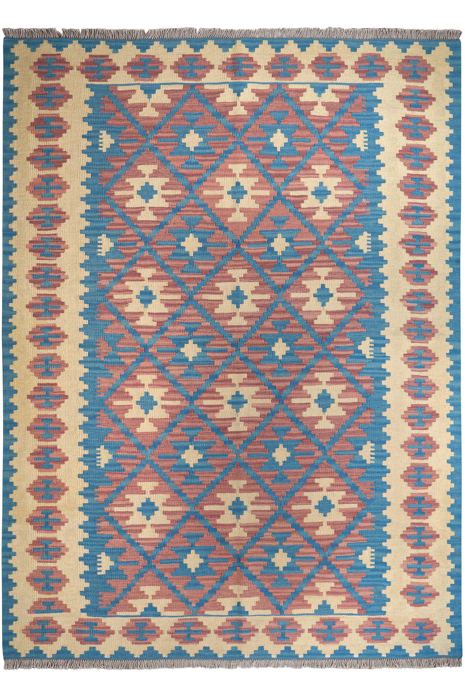 Kelim Gashgai — Handgefertigt, 235x172 cm, Beige, 100% Virgin Wool | Main view