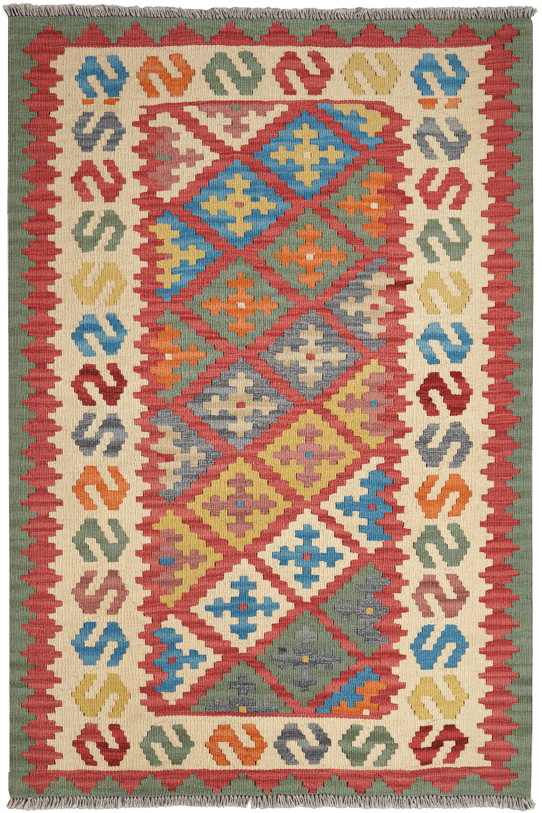 Kelim Gashgai — Handmade, 106x160 cm, Red, 100% Virgin Wool | Main view
