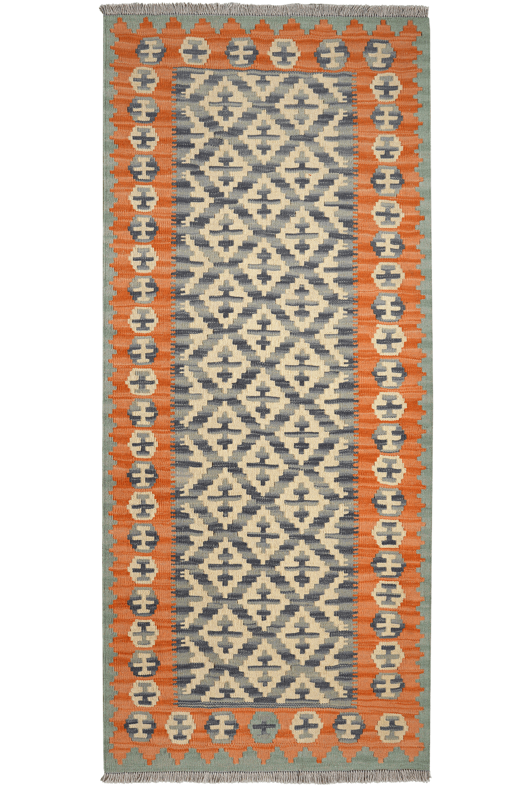 Kelim Gashgai — Handmade, 85x198 cm, Blue, 100% Virgin Wool | Main view