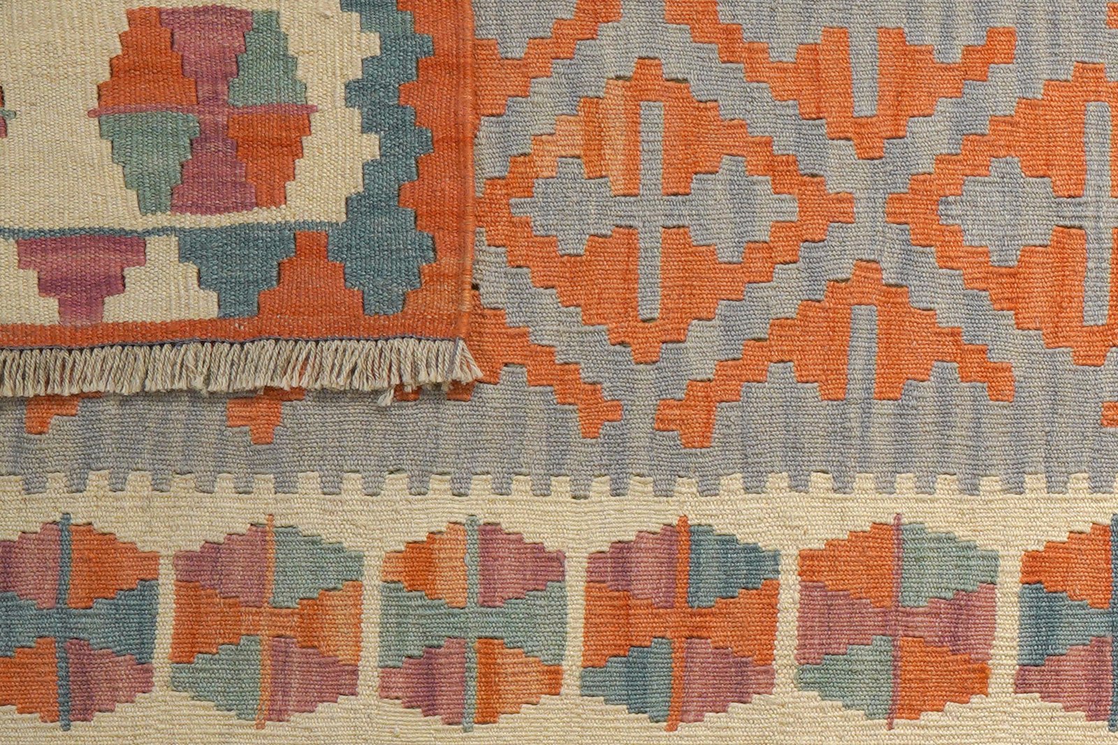 Kelim Gashgai — Handmade, 85x295 cm, Grey, 100% Virgin Wool | View 6