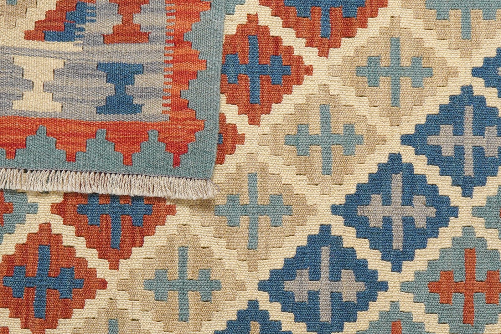 Kelim Gashgai — Handmade, 106x152 cm, Beige, 100% Virgin Wool | View 6