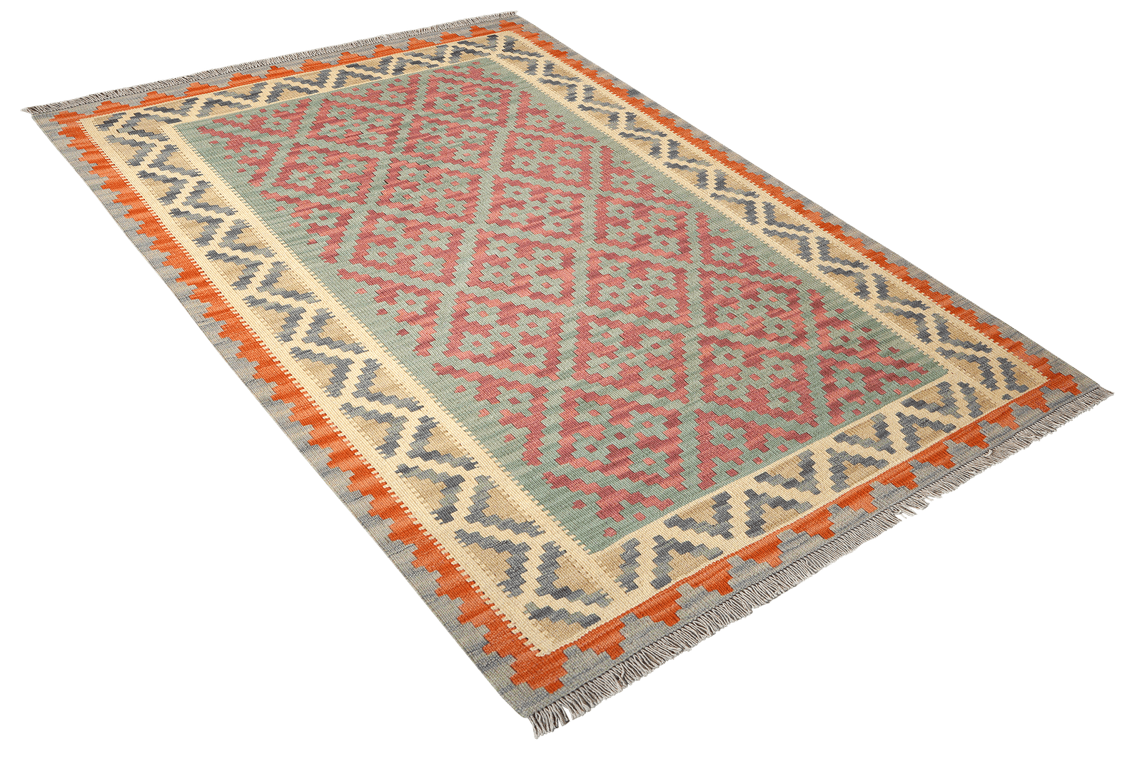 Kelim Gashgai — Handmade, 129x182 cm, Green, 100% Virgin Wool | View 4
