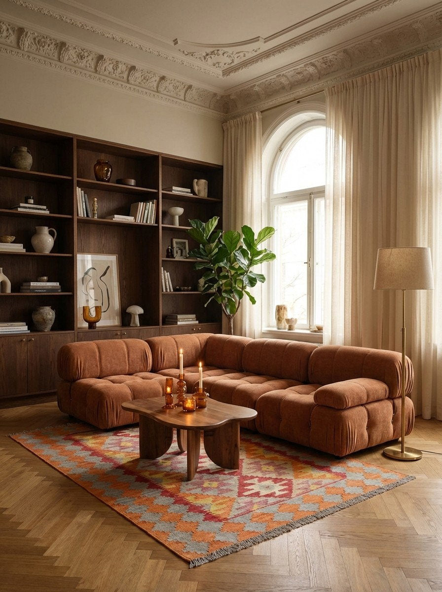 Kelim Gashgai — Handgefertigt, 182x129 cm, Beige, 100% Virgin Wool | Back view