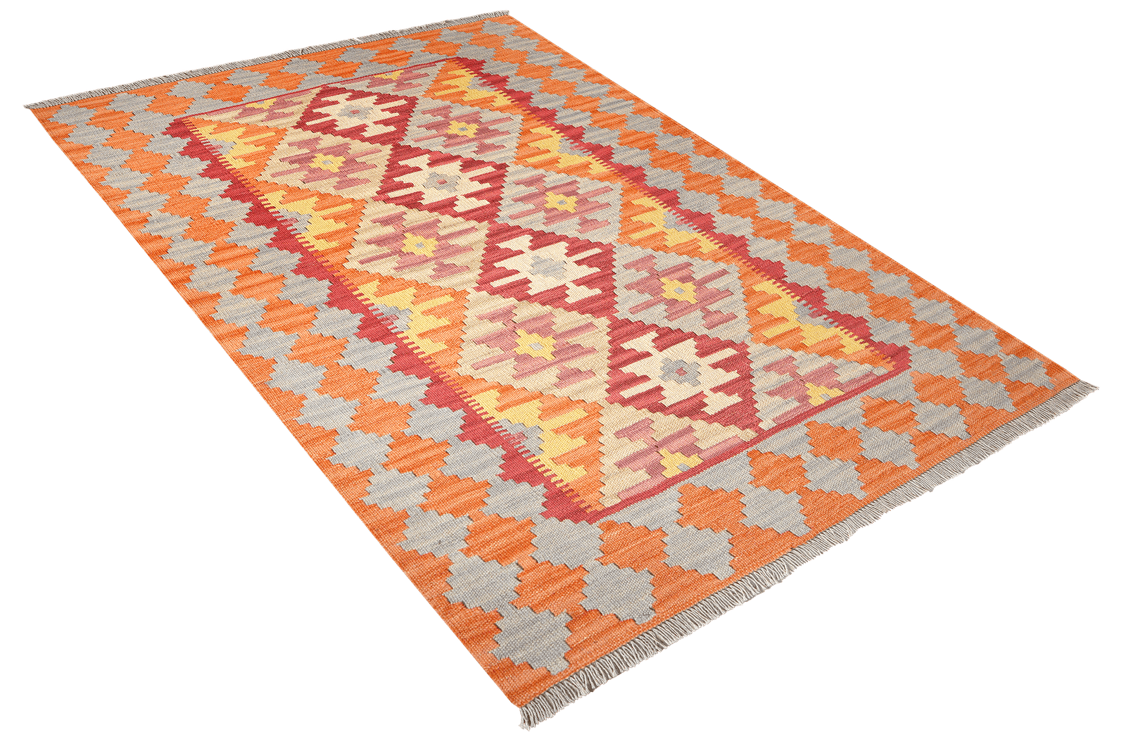 Kelim Gashgai — Handmade, 129x182 cm, Orange, 100% Virgin Wool | View 4