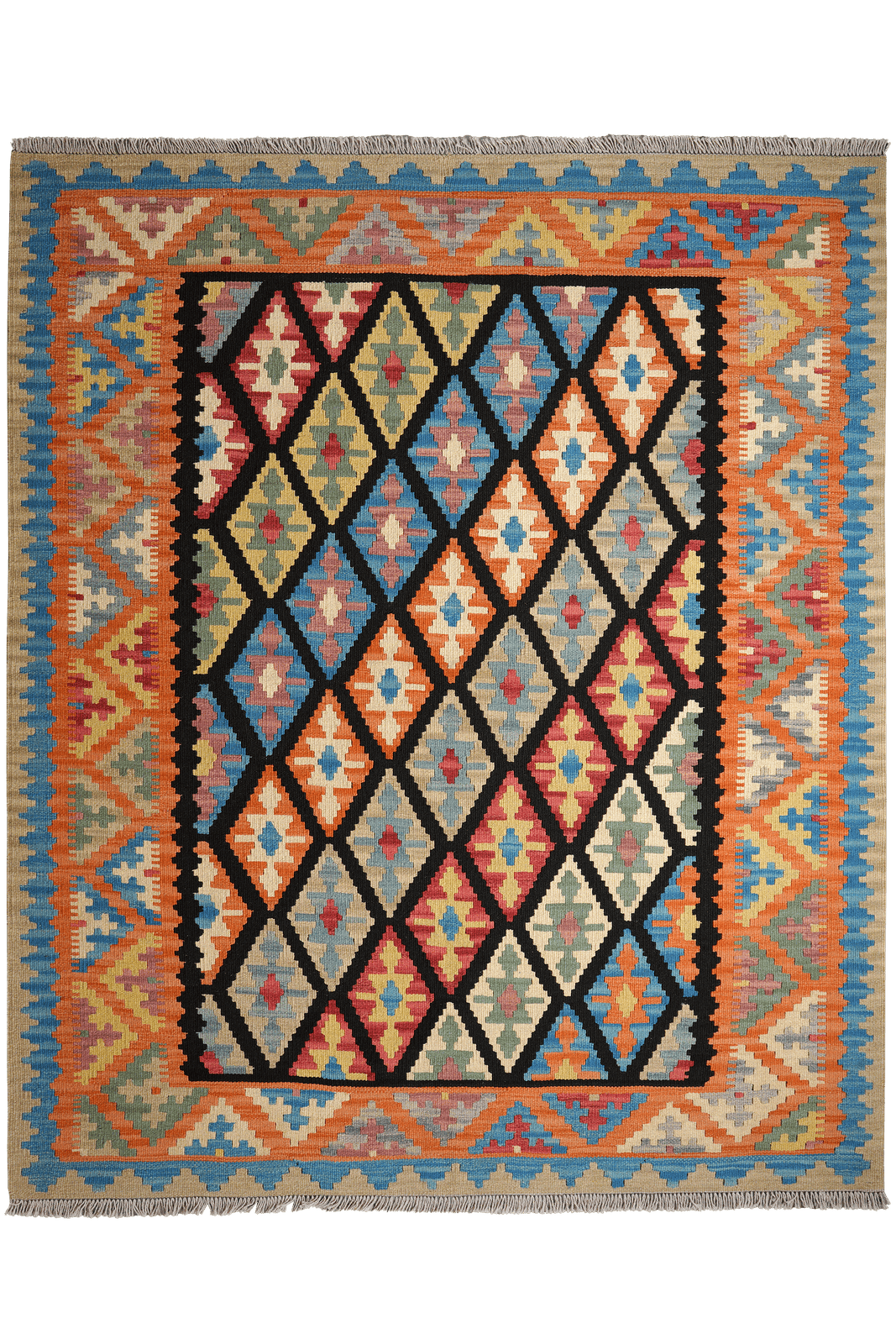 Kelim Gashgai — Handmade, 160x195 cm, Black, 100% Virgin Wool | Main view