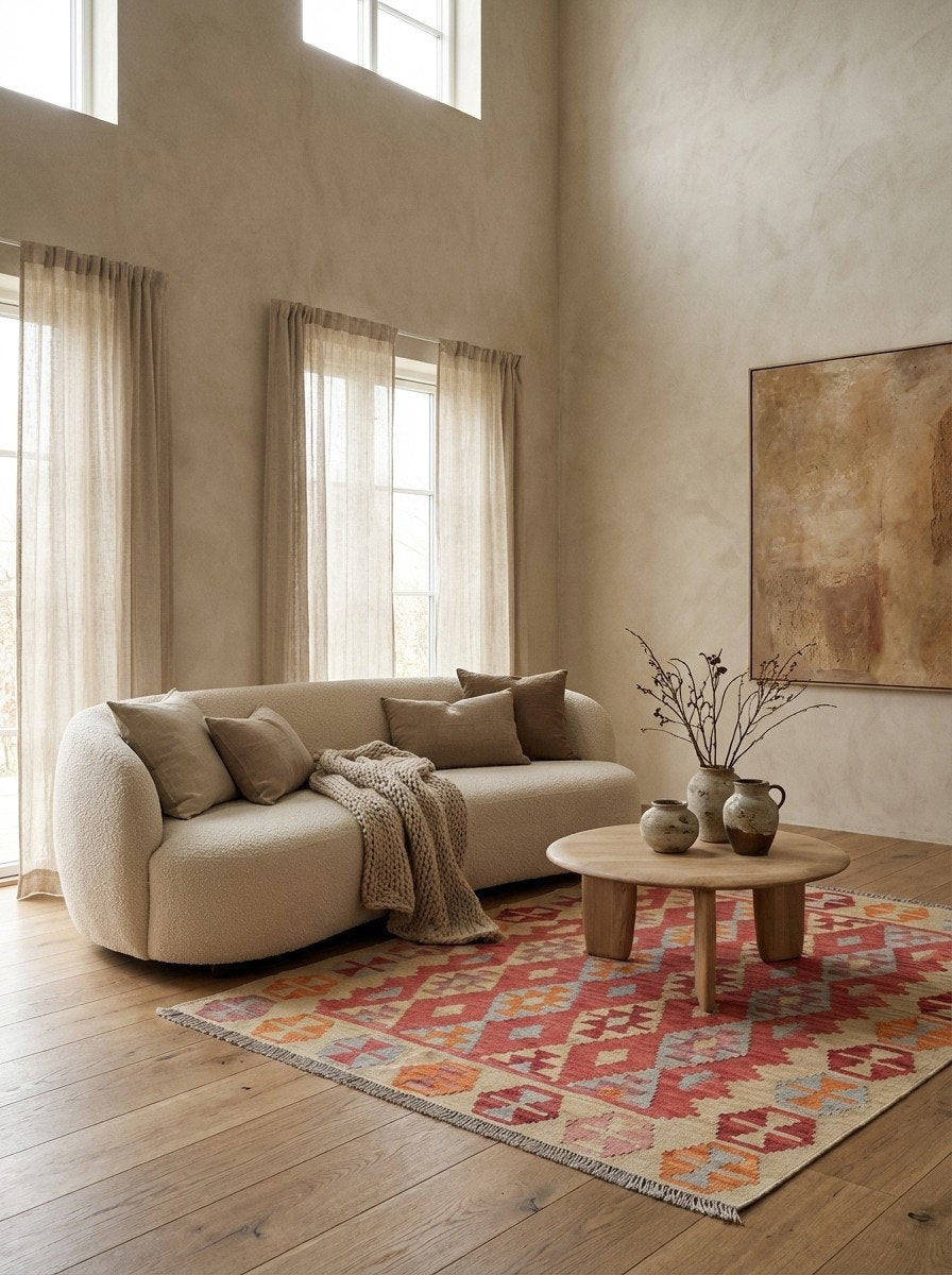 Kelim Gashgai — Handgefertigt, 171x133 cm, Beige, 100% Virgin Wool | Detail view