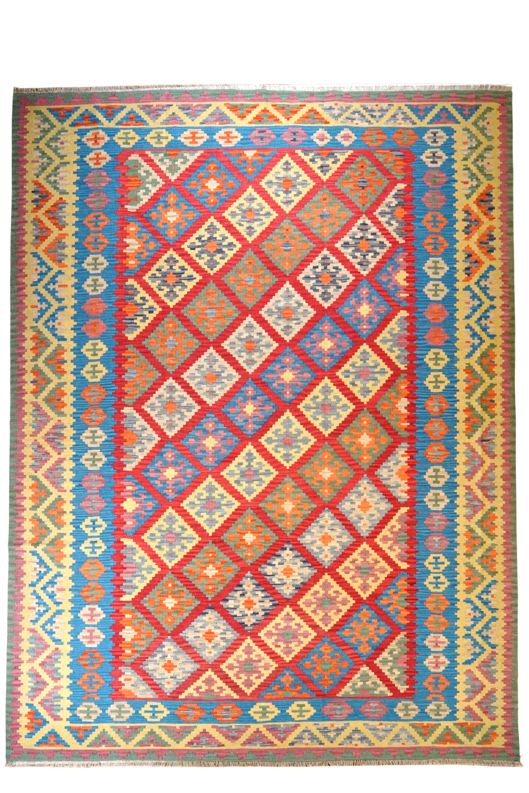 Kelim Gashgai — Handmade, 306x400 cm, Red, 100% Virgin Wool | Main view