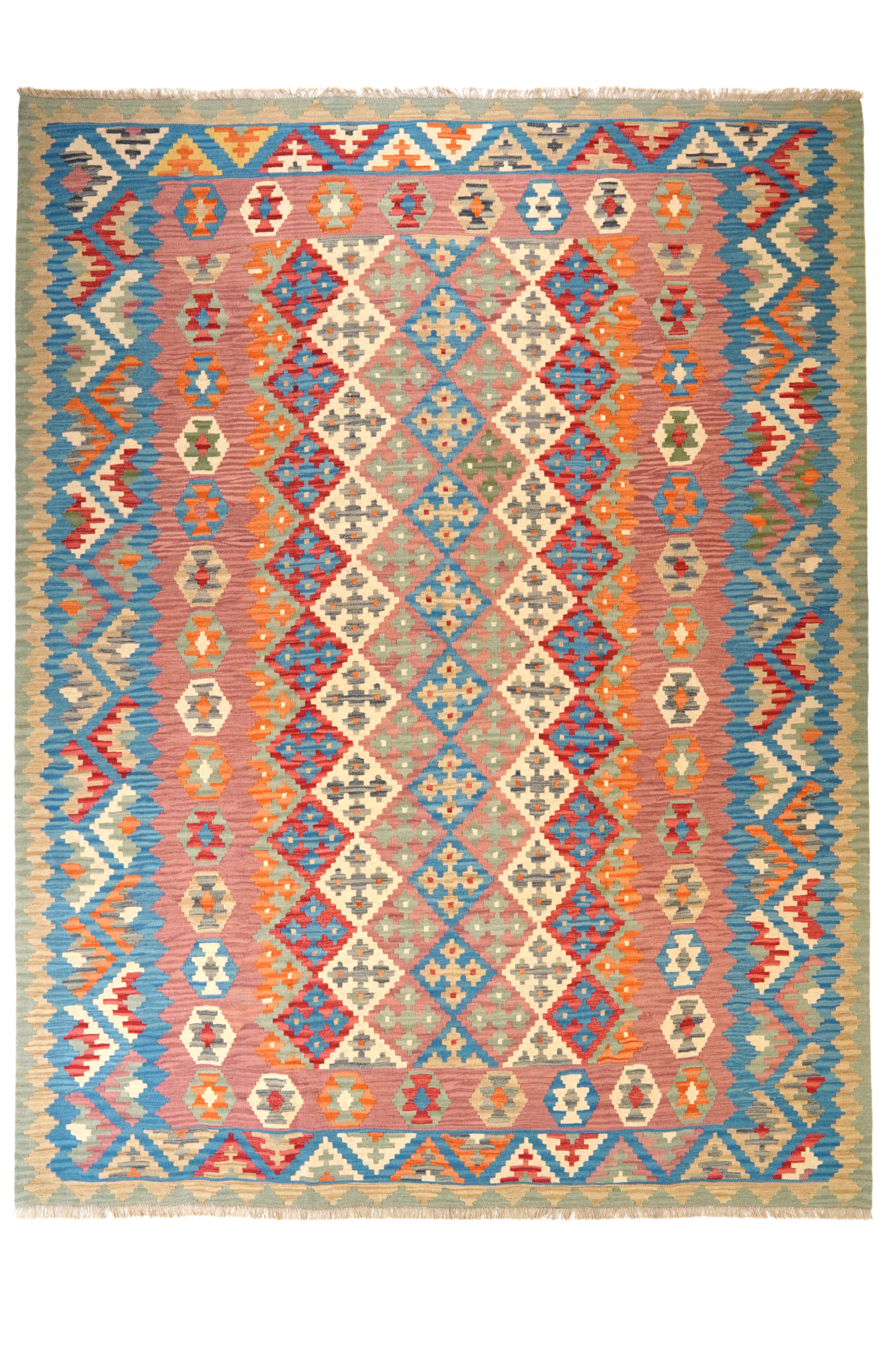 Kelim Gashgai — Handgefertigt, 345x263 cm, Blau, 100% Virgin Wool | Main view