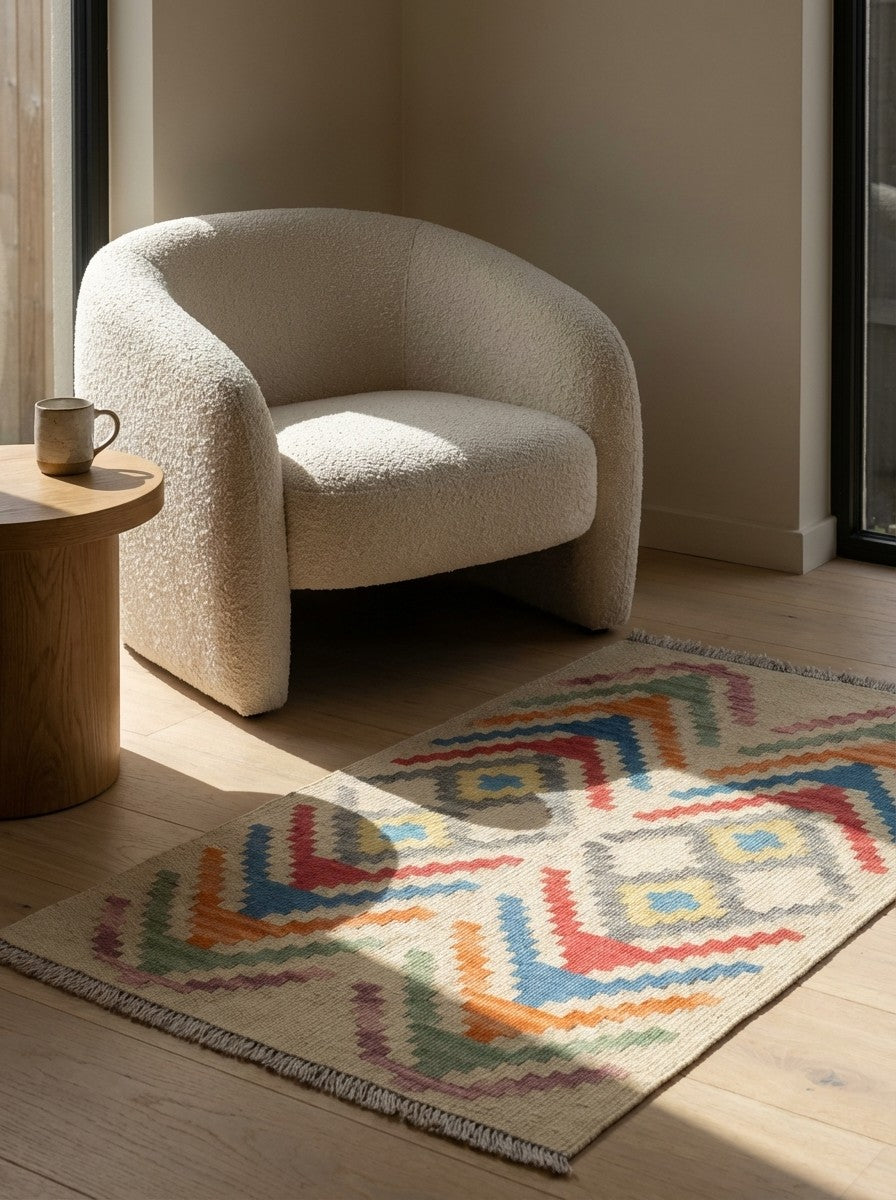 Kelim Gashgai — Handmade, 62x85 cm, Beige, 100% Virgin Wool | Detail view