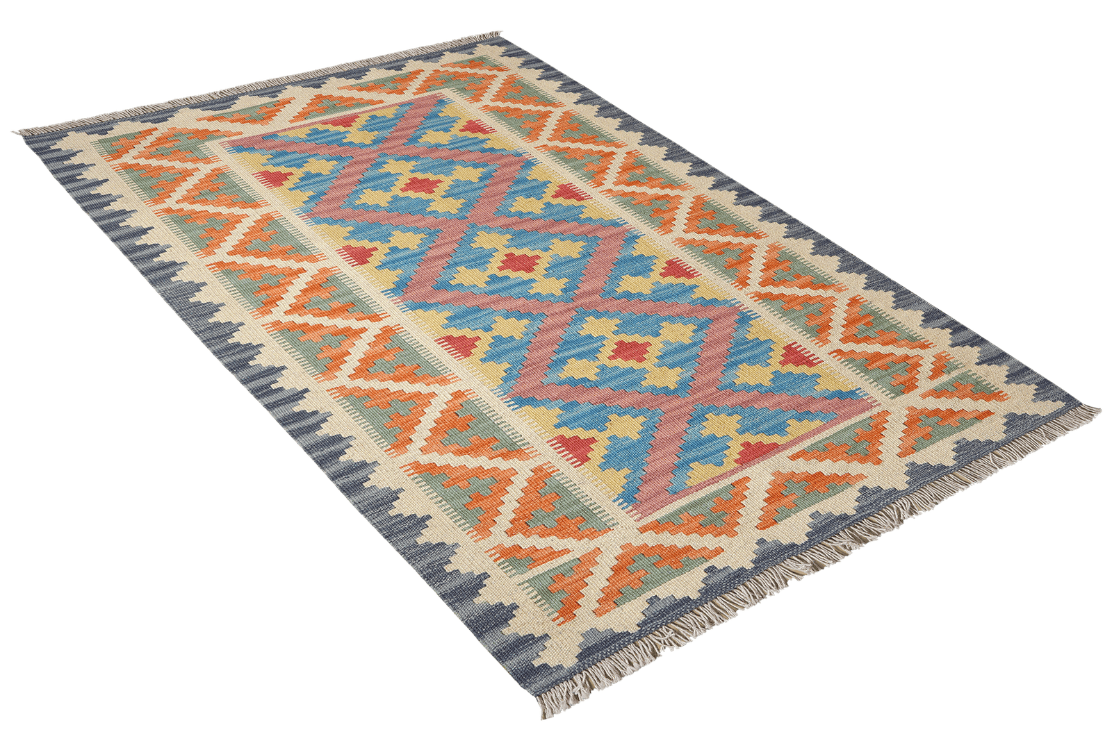 Kelim Gashgai — Handmade, 102x147 cm, Blue, 100% Virgin Wool | View 4