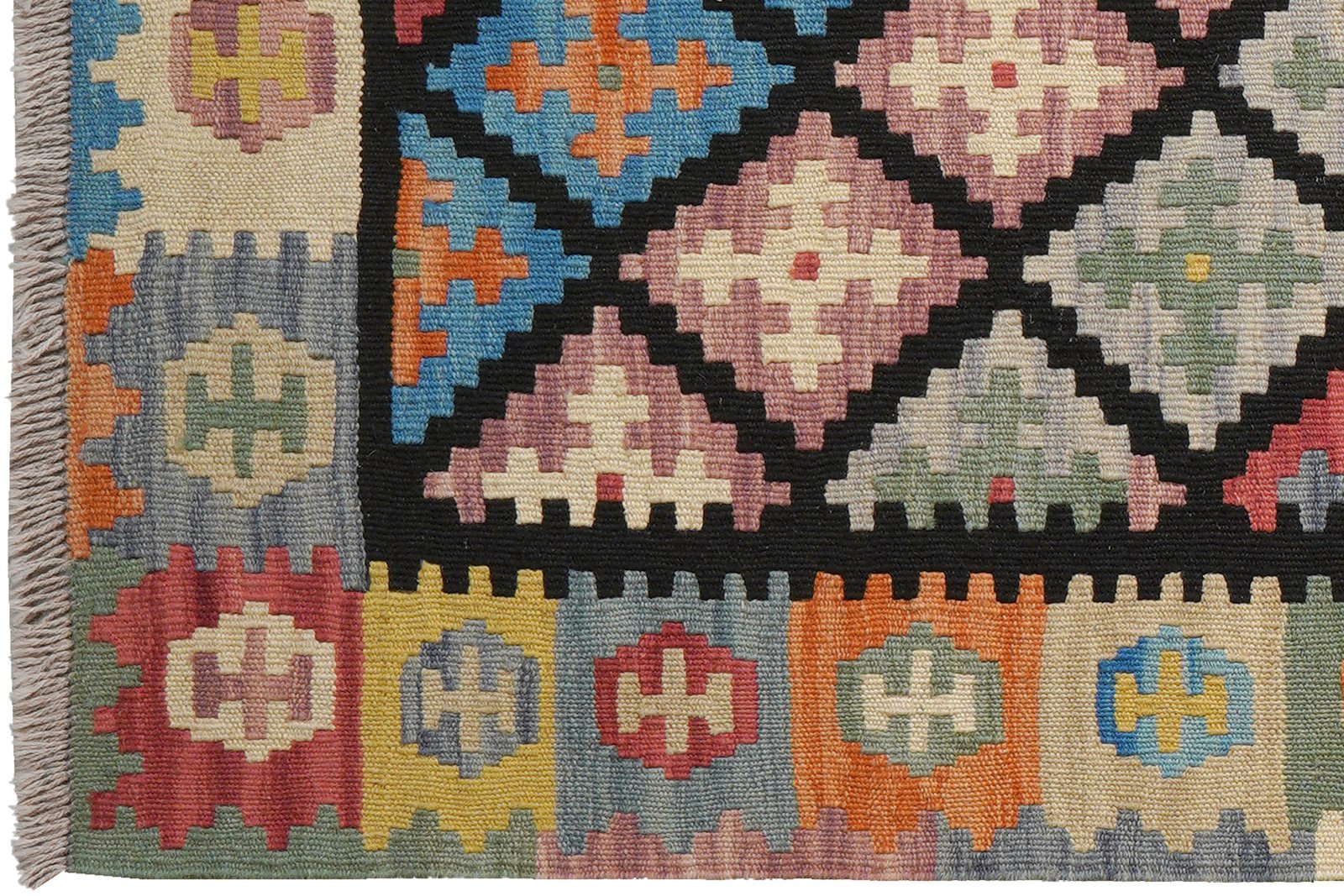 Kelim Gashgai — Handmade, 82x197 cm, Black, 100% Virgin Wool | View 3