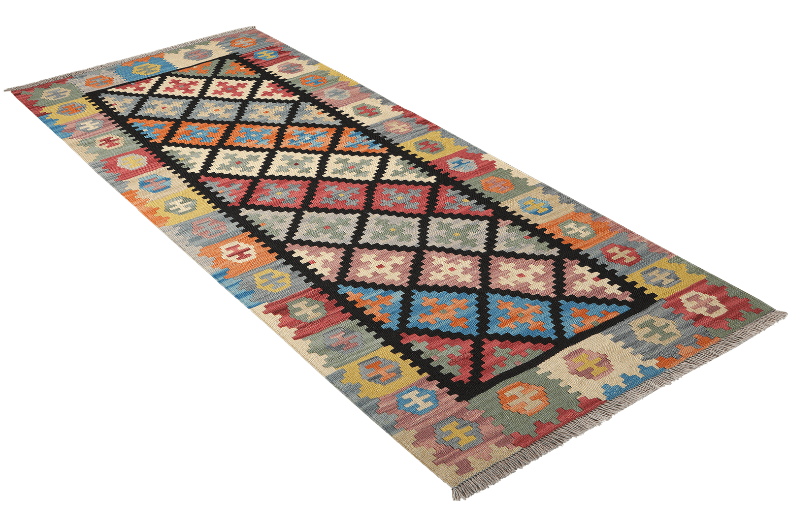 Kelim Gashgai — Handmade, 82x197 cm, Black, 100% Virgin Wool | View 4