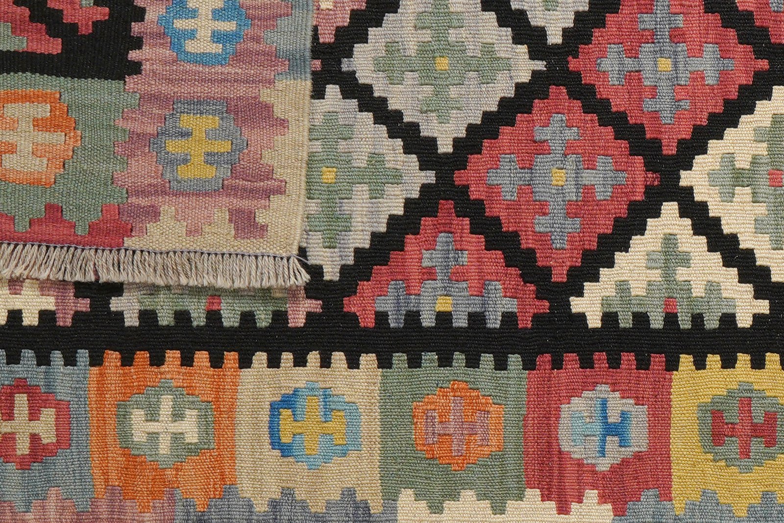 Kelim Gashgai — Handmade, 82x197 cm, Black, 100% Virgin Wool | View 6
