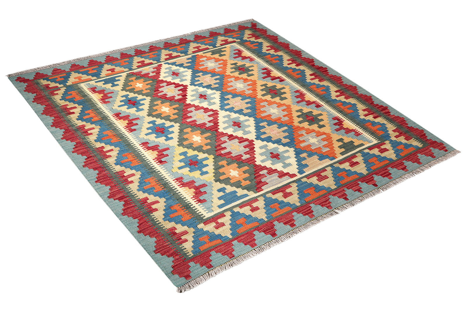 Kelim Gashgai — Handmade, 158x152 cm, Green, 100% Virgin Wool | View 4