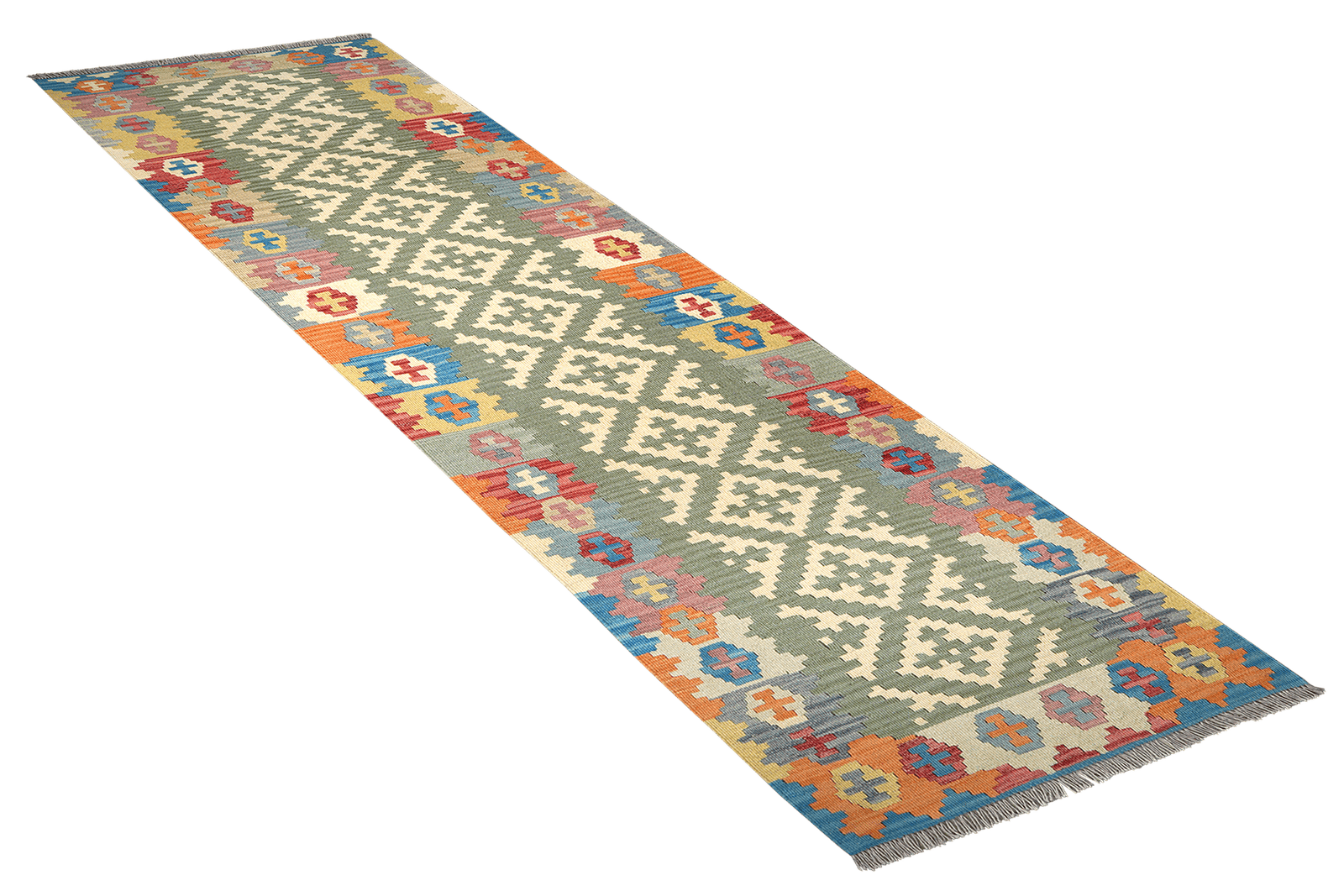 Kelim Gashgai — Handmade, 86x299 cm, Green, 100% Virgin Wool | View 4