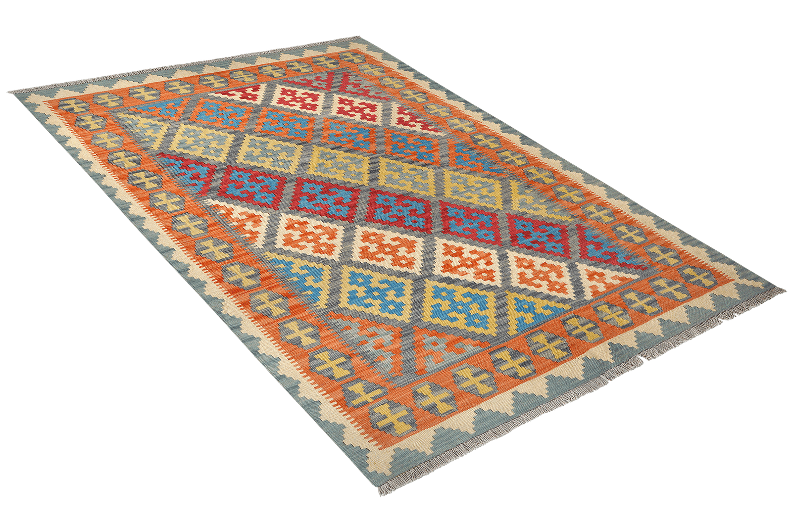 Kelim Gashgai — Handmade, 153x217 cm, Blue, 100% Virgin Wool | View 4