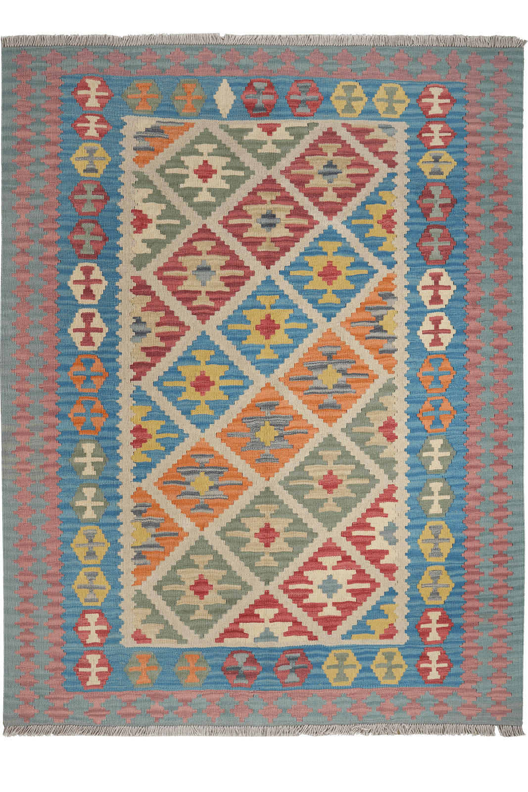 Kelim Gashgai — Handmade, 151x201 cm, Beige, 100% Virgin Wool | Main view