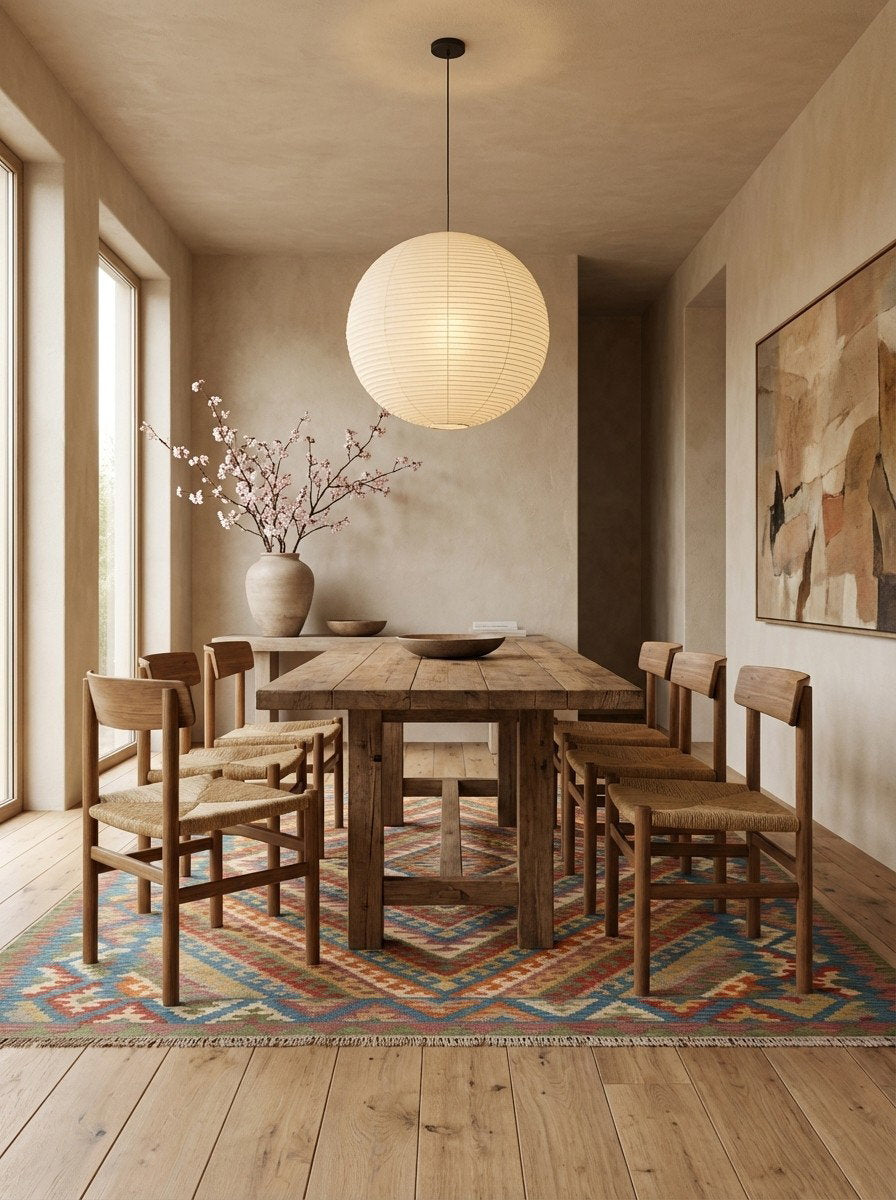 Kelim Gashgai — Handgefertigt, 338x269 cm, Blau, 100% Virgin Wool | Detail view