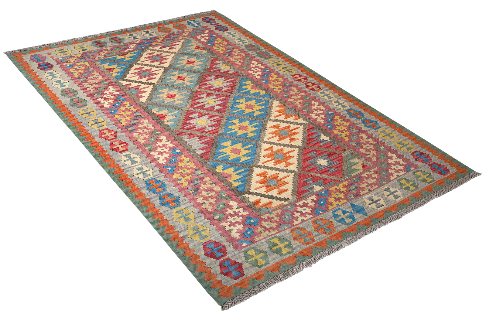 Kelim Gashgai — Handgefertigt, 245x173 cm, Rosa, 100% Virgin Wool | View 5