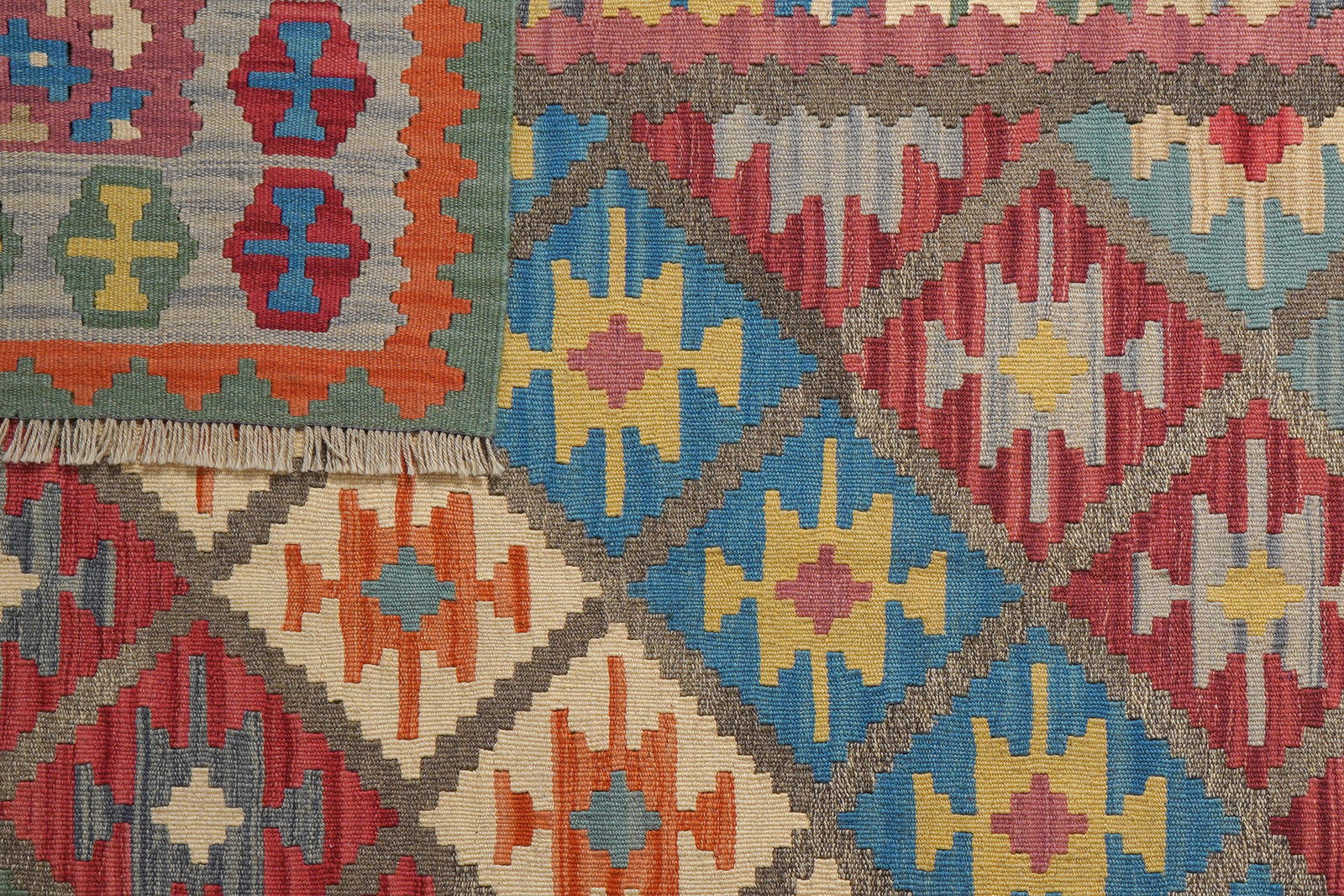 Kelim Gashgai — Handgefertigt, 245x173 cm, Rosa, 100% Virgin Wool | View 7