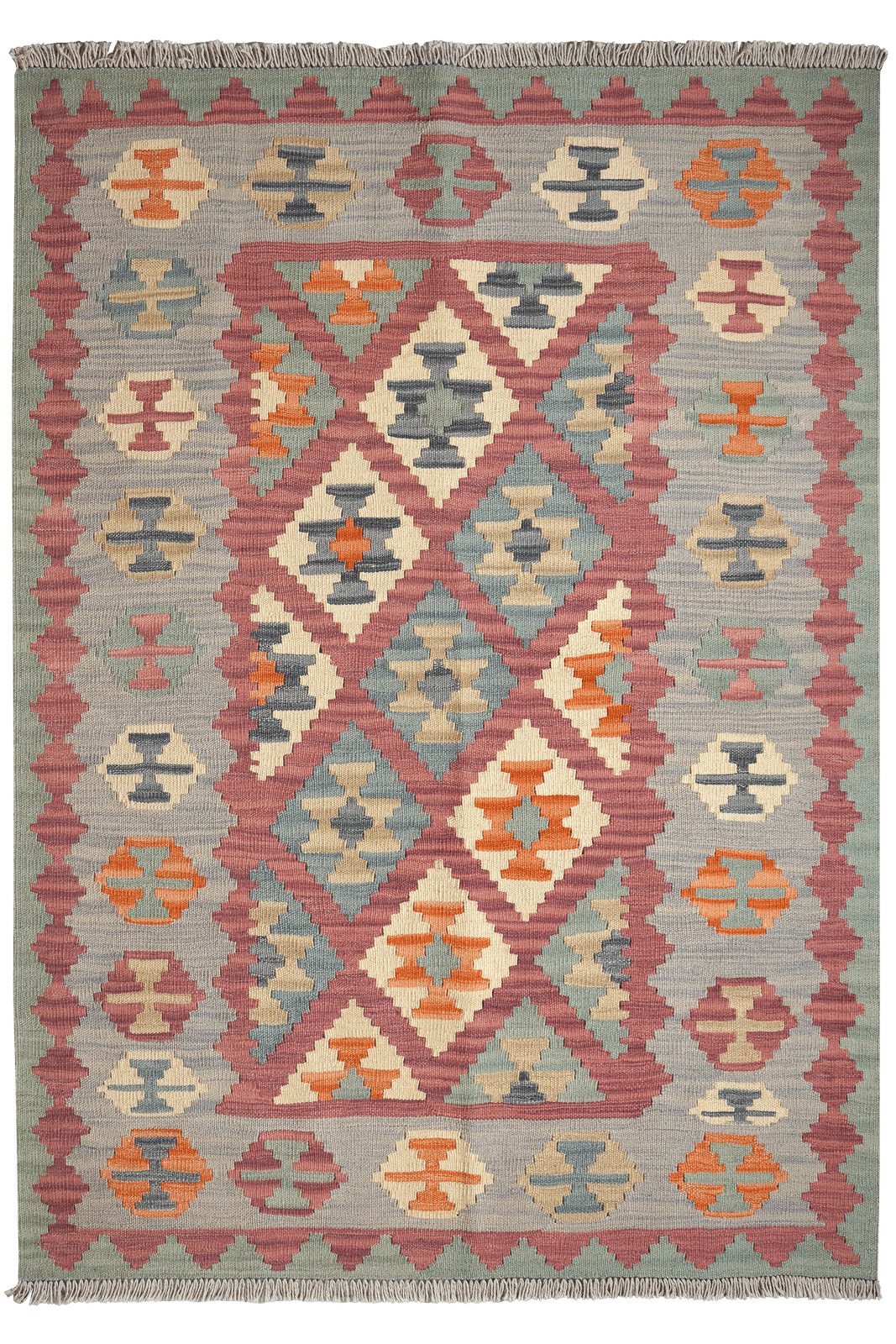 Kelim Gashgai — Handmade, 124x176 cm, Pink, 100% Virgin Wool | Main view