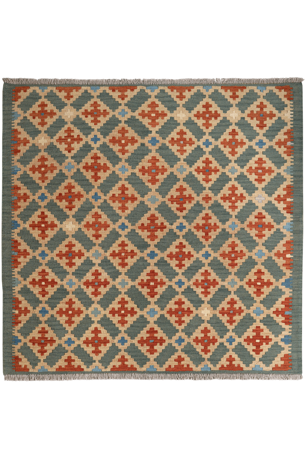 Kelim Gashgai — Handmade, 153x147 cm, Green, 100% Virgin Wool | Main view