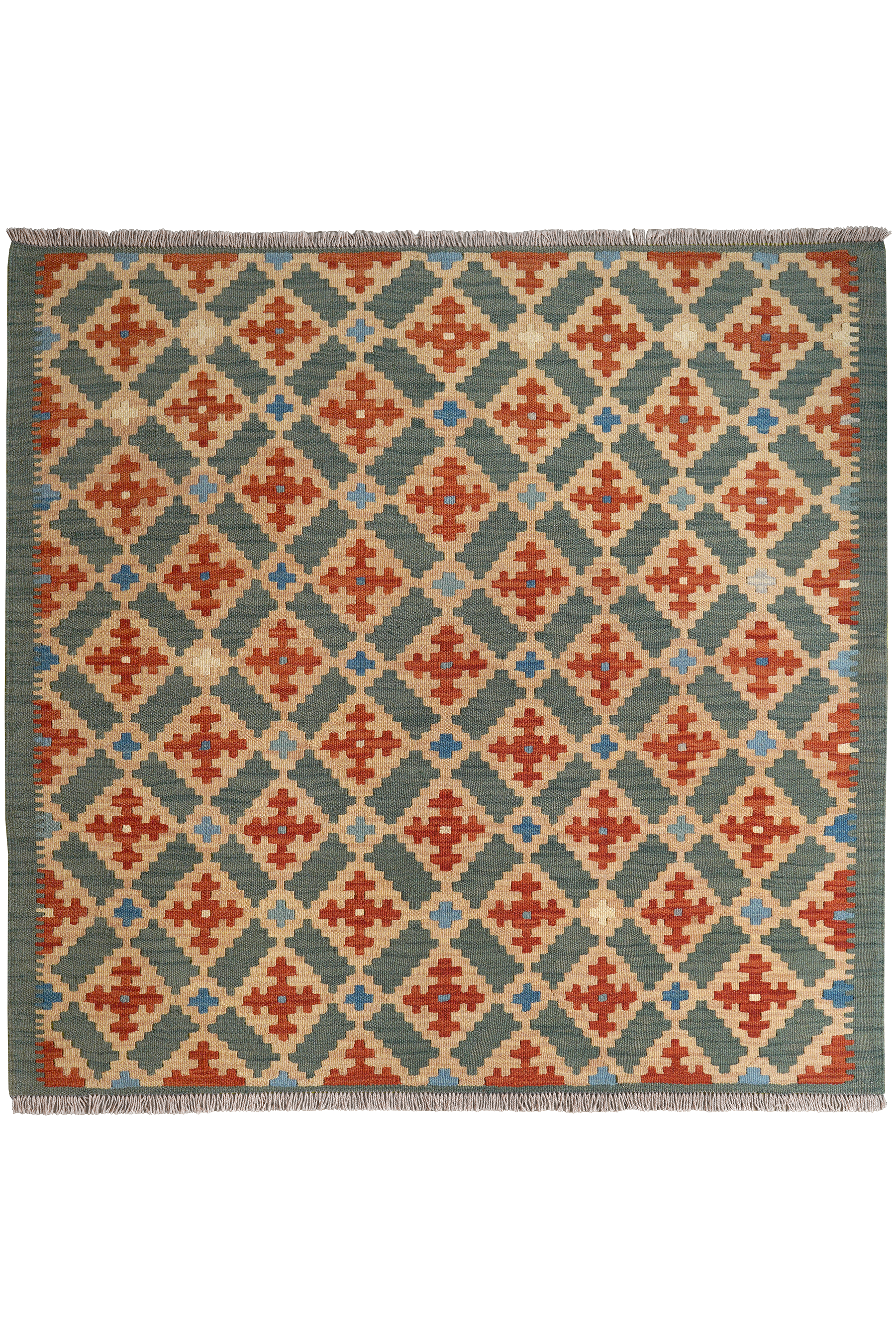 Kelim Gashgai — Handmade, 153x147 cm, Green, 100% Virgin Wool | Main view