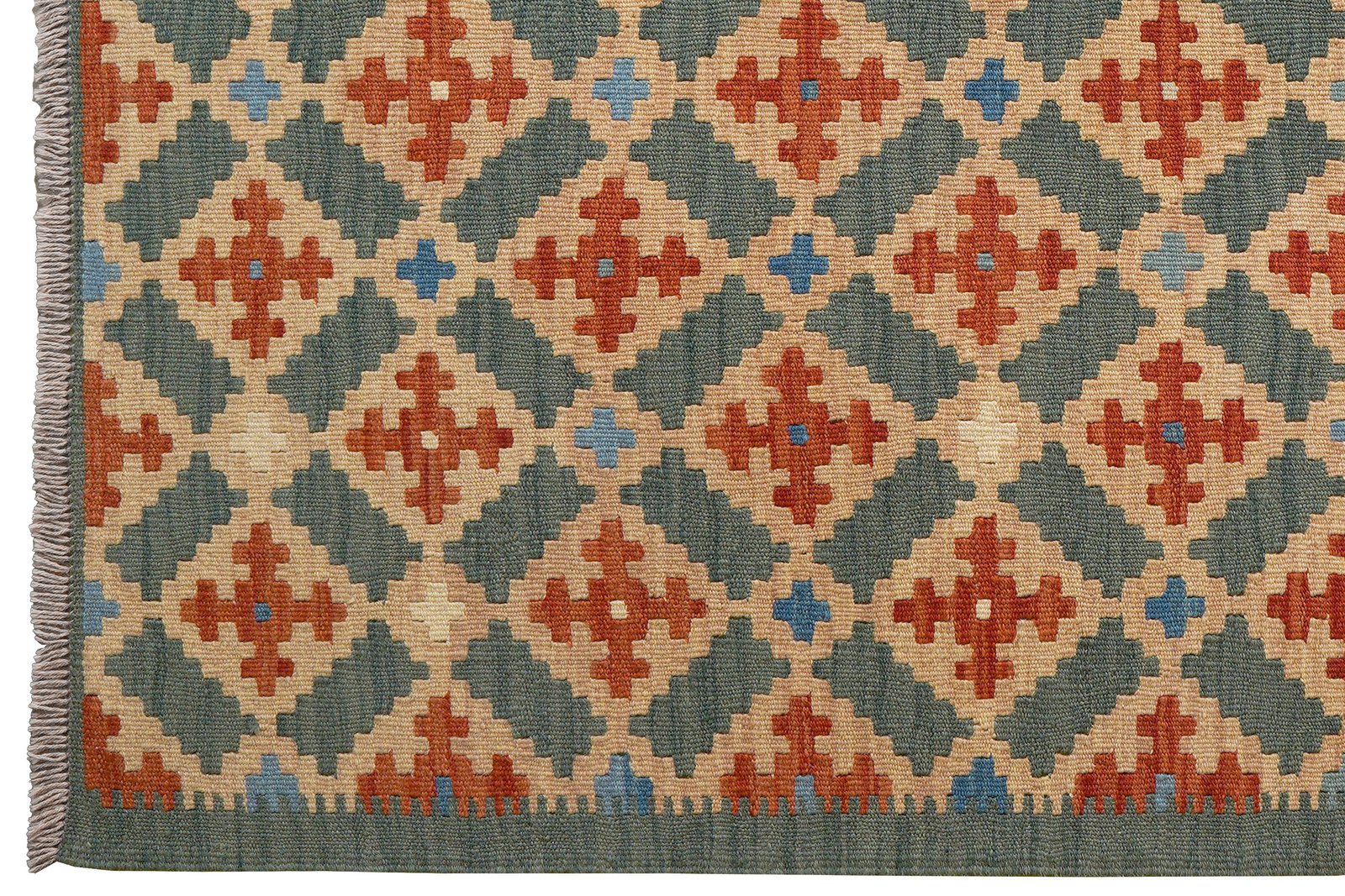 Kelim Gashgai — Handmade, 153x147 cm, Green, 100% Virgin Wool | View 3