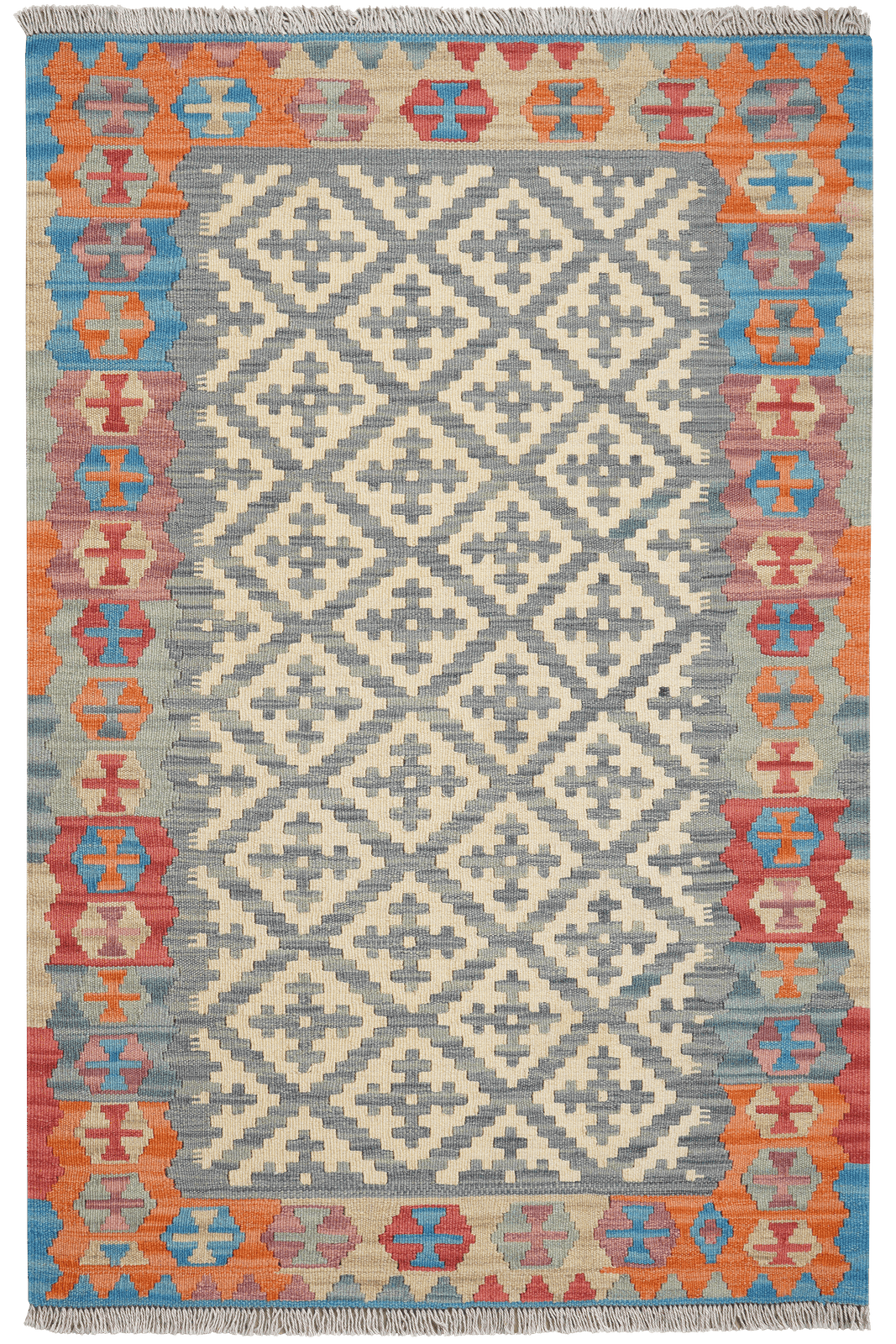 Kelim Gashgai — Handmade, 102x155 cm, Grey, 100% Virgin Wool | Main view