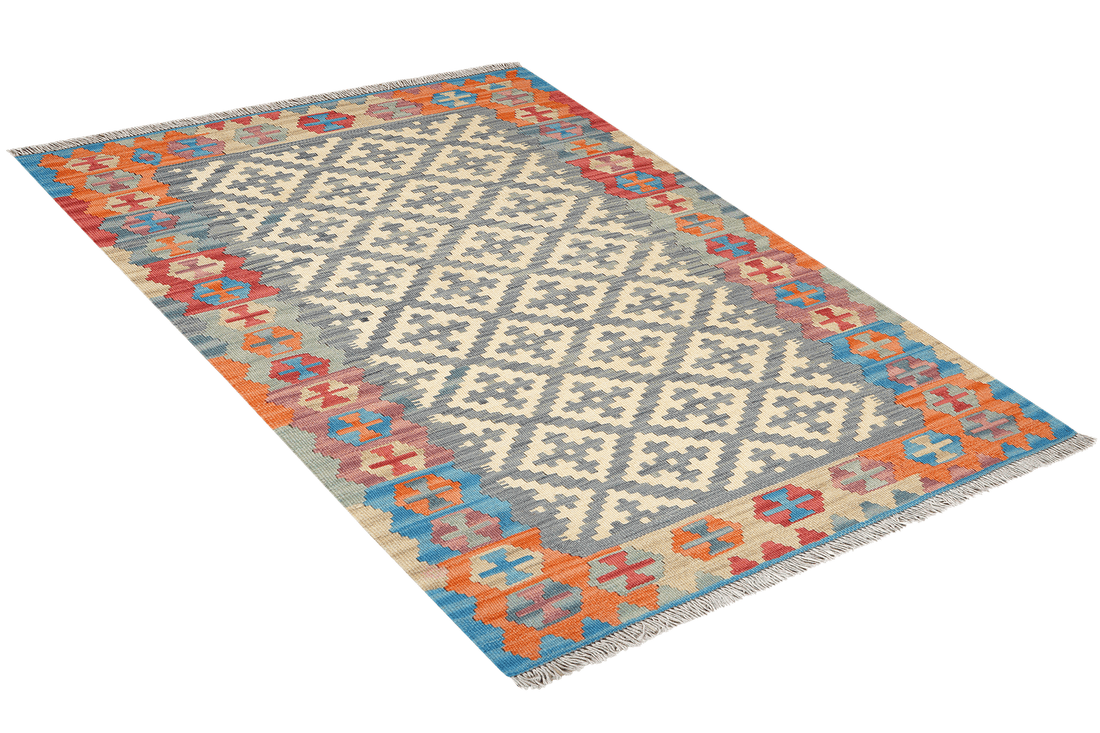 Kelim Gashgai — Handmade, 102x155 cm, Grey, 100% Virgin Wool | View 4