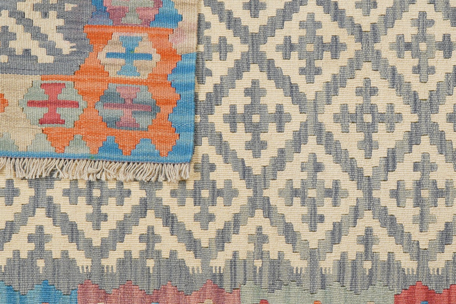 Kelim Gashgai — Handmade, 102x155 cm, Grey, 100% Virgin Wool | View 6