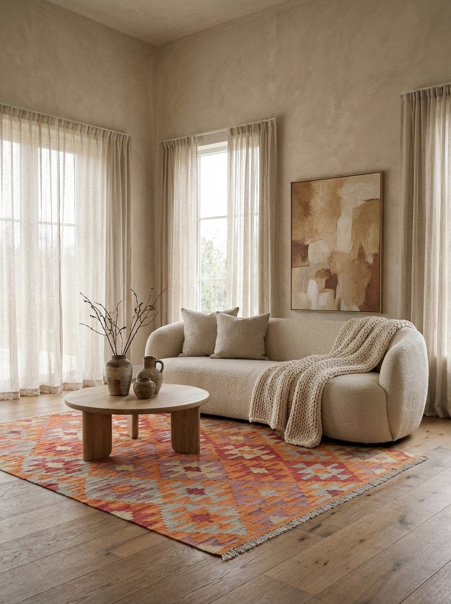 Kelim Gashgai — Handgefertigt, 172x130 cm, Bunt, 100% Virgin Wool | Detail view