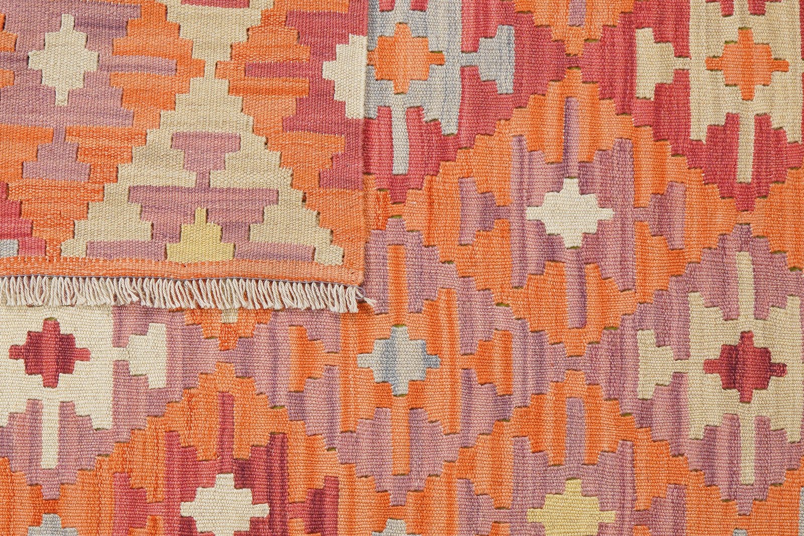 Kelim Gashgai — Handmade, 130x172 cm, Orange, 100% Virgin Wool | View 6