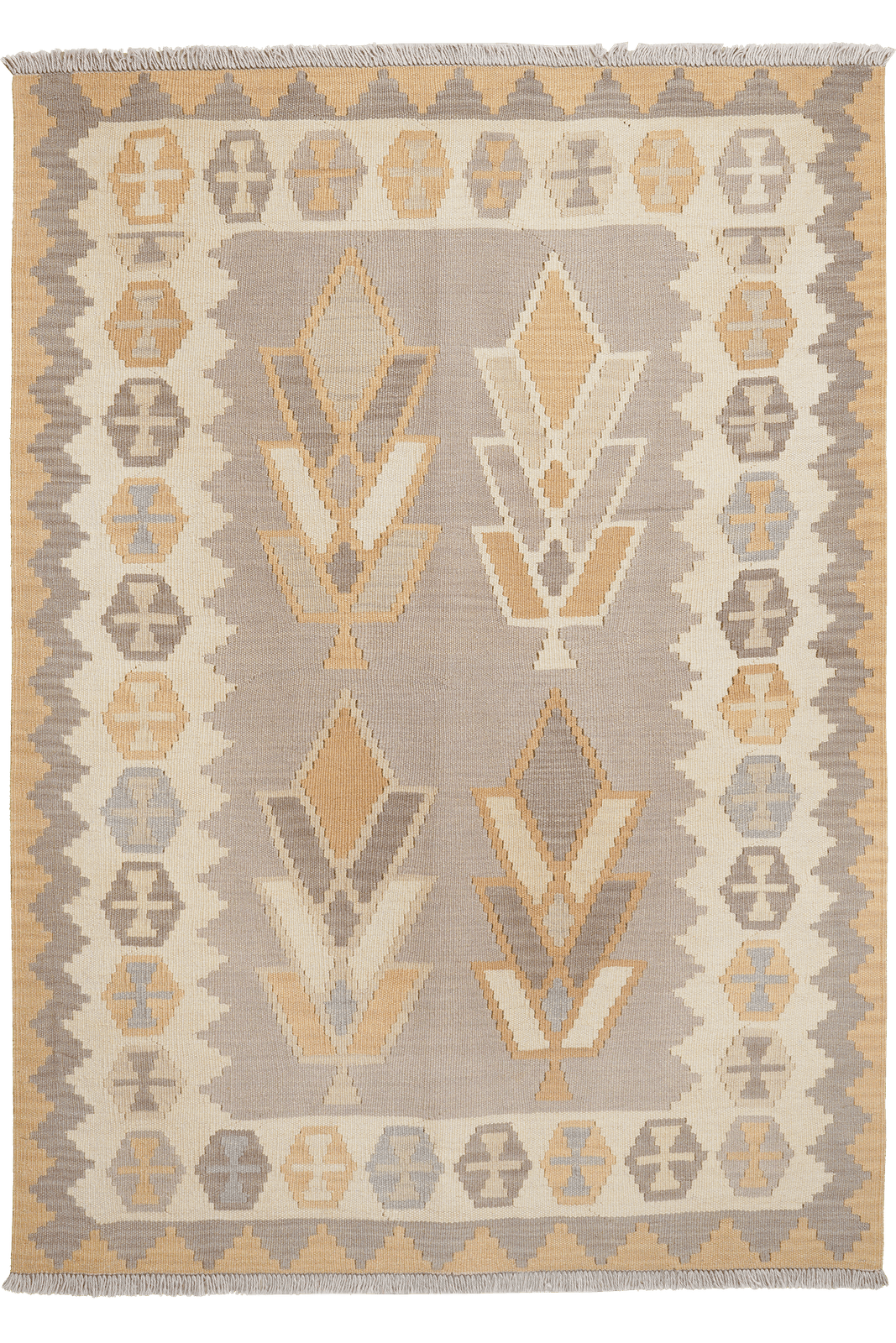Kelim Gashgai — Handmade, 124x173 cm, Grey, 100% Virgin Wool | Main view