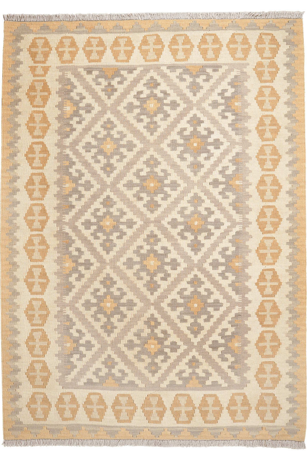 Kelim Gashgai — Handmade, 129x182 cm, Grey, 100% Virgin Wool | Main view