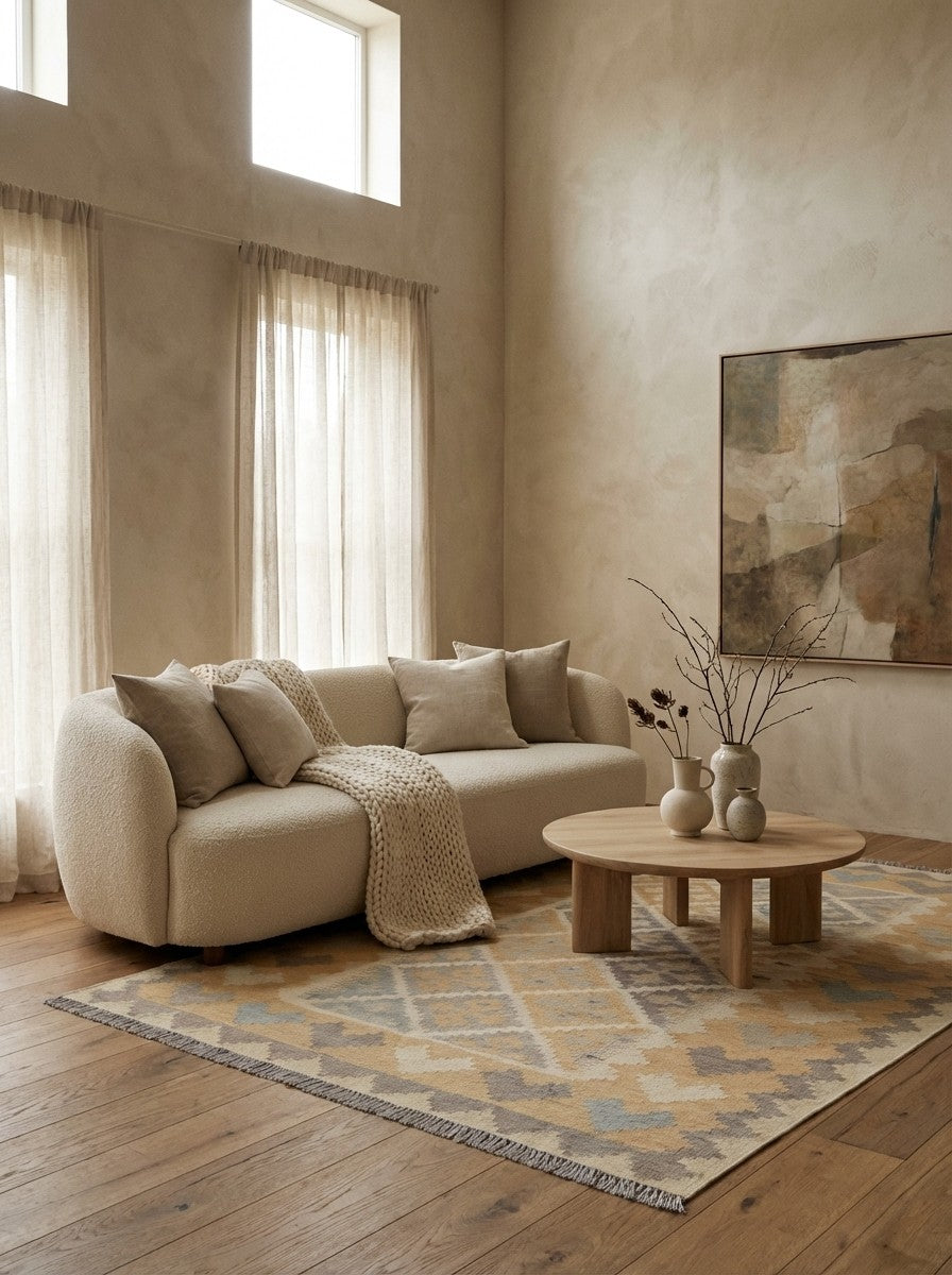 Kelim Gashgai — Handmade, 124x176 cm, Beige, 100% Virgin Wool | Detail view