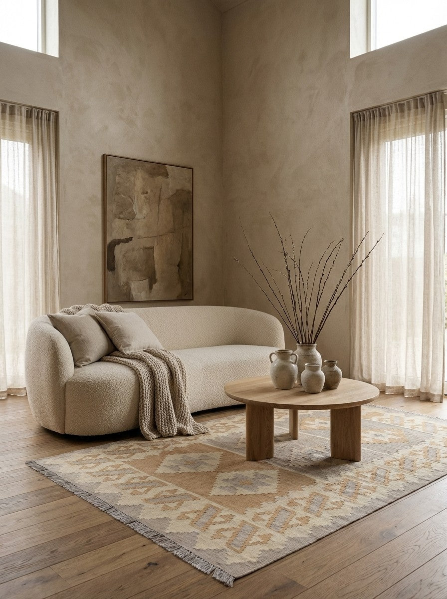 Kelim Gashgai — Handmade, 121x178 cm, Beige, 100% Virgin Wool | Detail view