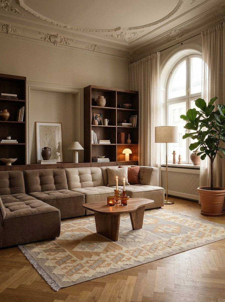 Kelim Gashgai — Handmade, 121x178 cm, Beige, 100% Virgin Wool | Back view