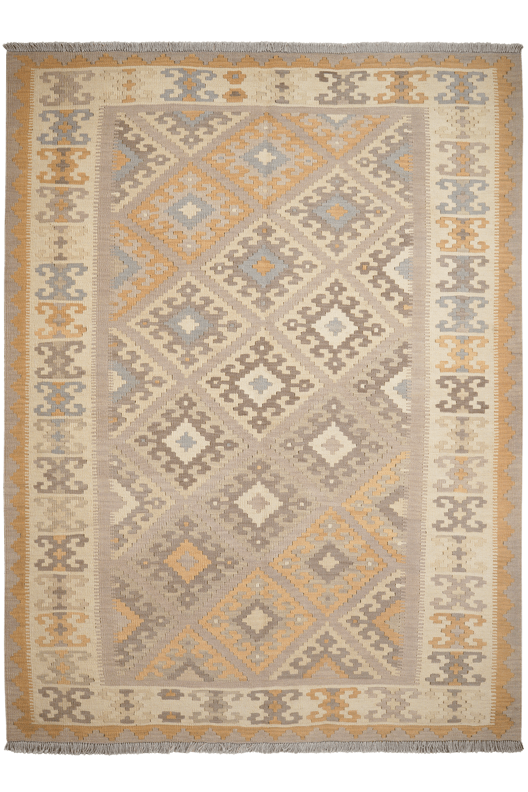Kelim Gashgai — Handmade, 182x246 cm, Grey, 100% Virgin Wool | Main view