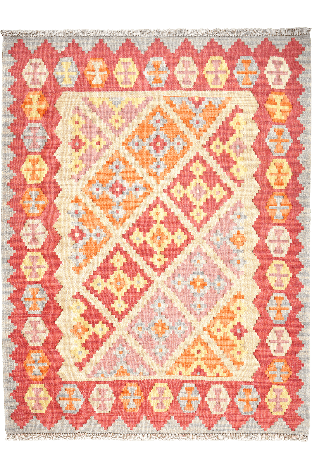 Kelim Gashgai — Handmade, 132x170 cm, Beige, 100% Virgin Wool | Main view