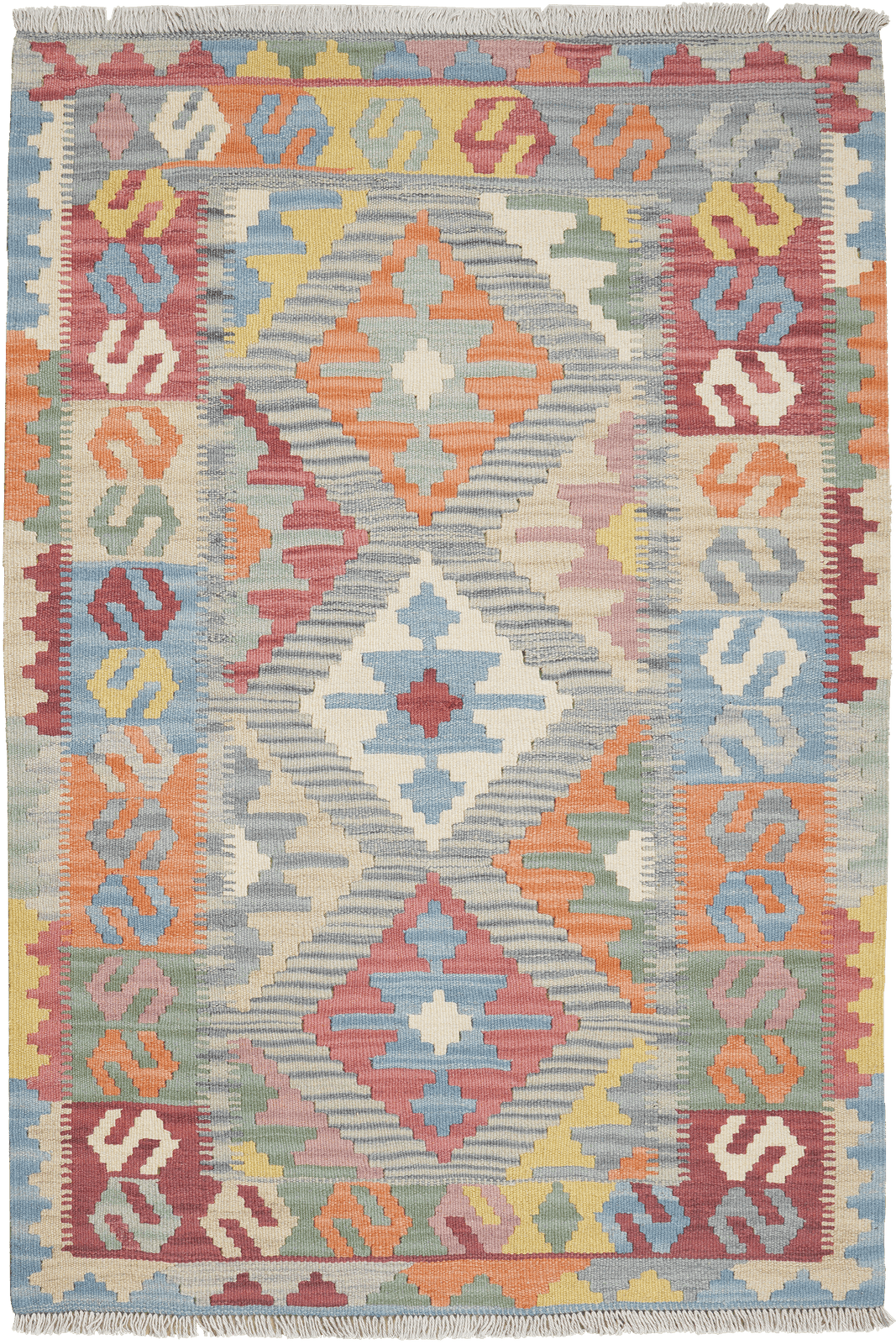 Kelim Gashgai — Handmade, 105x154 cm, Grey, 100% Virgin Wool | Main view